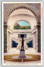 Vintage Utah State Capitol Interior Postcard with Massasoit Statue 1915-1930