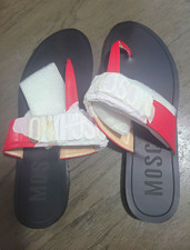 Moschino Women's Logo Slide Sandals Slip On Black/Red Leather Casual US 8.5