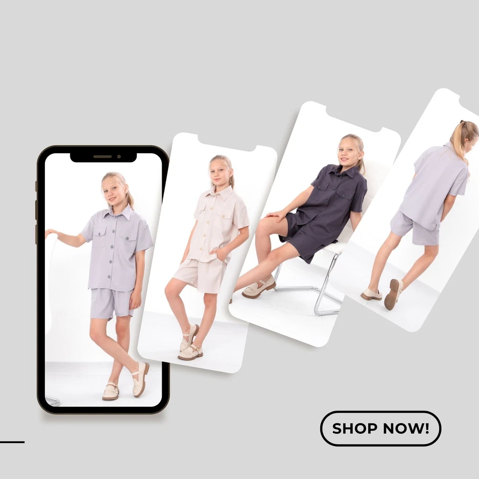 Teen Girls’ Linen Viscose Set – Short Sleeve Shirt with Buttons & Comfy Elast... - Image 2 of 4