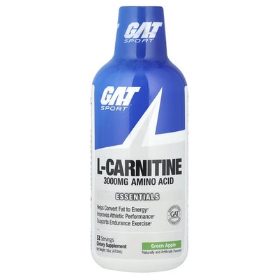 2 X GAT, Sport, L-Carnitine, Green Apple, 3,000 mg, 16 oz (473 ml)-Worldwide