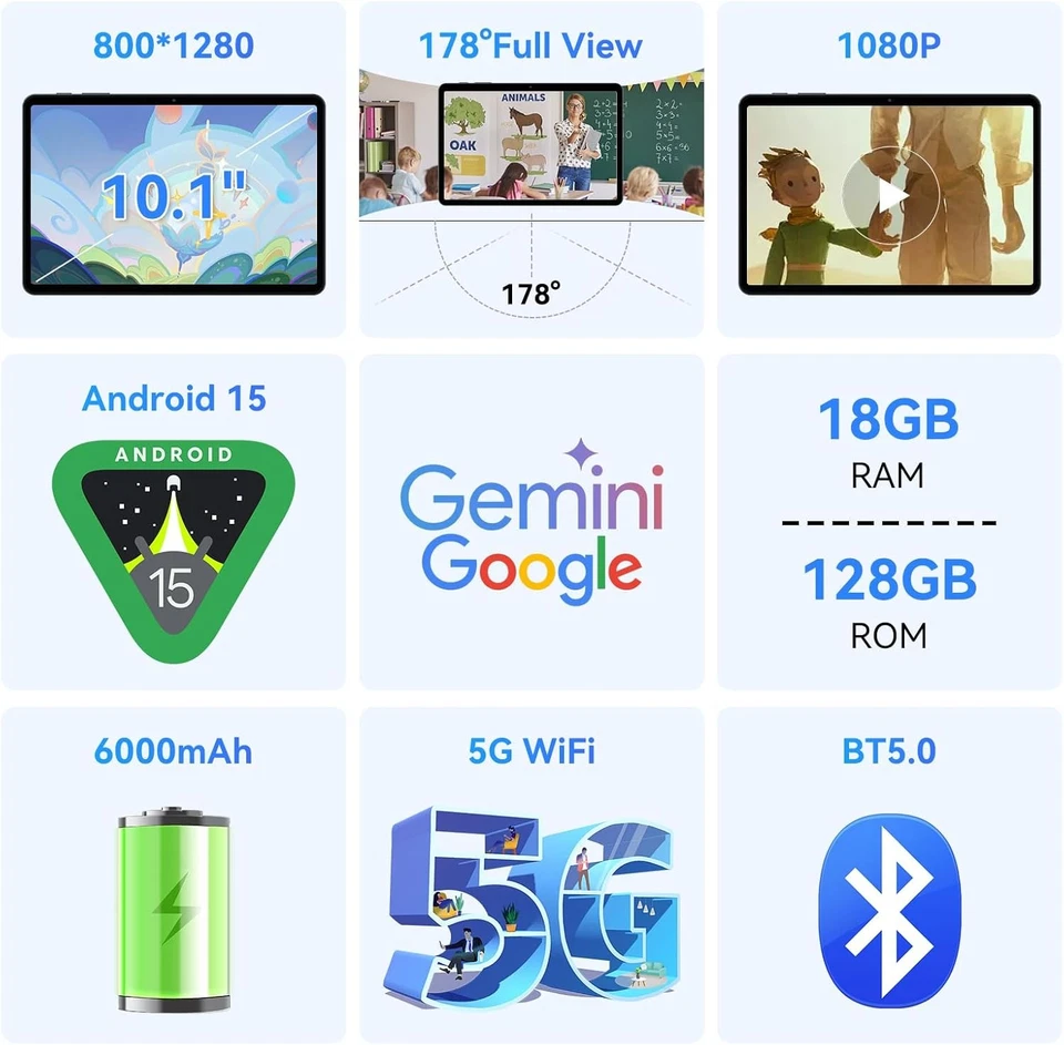 TABWEE T80 10.1 Inch Wi-Fi Tablet Android 15 18GB RAM+128GB ROM+2TB TF Gemini AI - Image 2 of 4