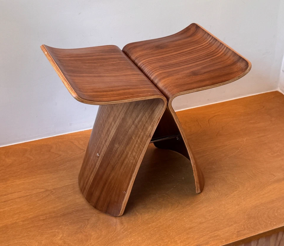 Banco de cadeira Sori Yanagi Japão madeira nogueira dobrada borboleta vintage Mcm Tendo - Imagem 4 de 4