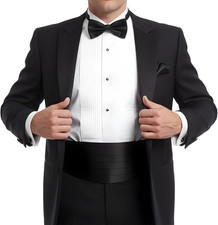 Black Satin Cummerbund Pre Tied Bow Tie Breast Pocket Handkerchief Set for Me...