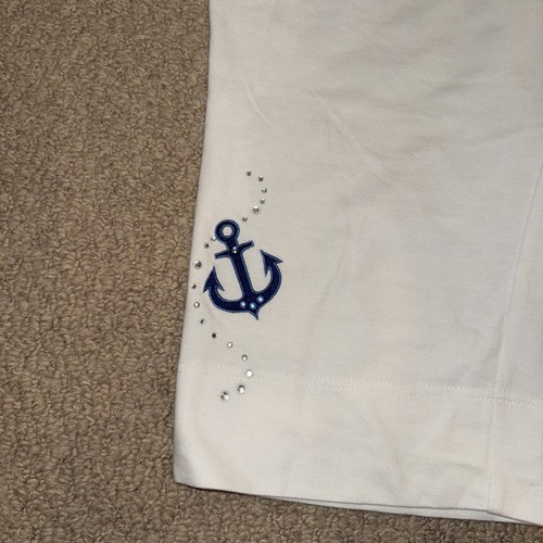 Quacker Factory White Capri Pants with anchor design womens size Large - Picture 4 of 11