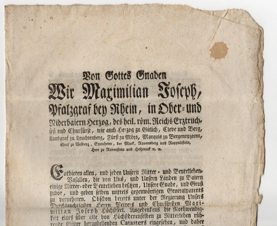Edikt Carl Theodor Pfalzgraf Rhein Herzog Bayern 1799 Lehenschaft München - Bild 1 von 4