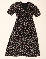 VINTAGE Womens Maxi Dress UK 2 2XS Black Floral Polyester AD09