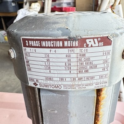 Sumitomo RNYMS02-1320YC-40 Induction Gearmotor 1/4HP 3PH 230/460V 1730RPM 40:1