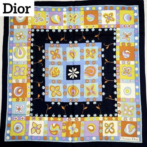 Foulard carré bleu marine ciel Christian Dior 80 cm x 77 cm accessoire mode unisexe