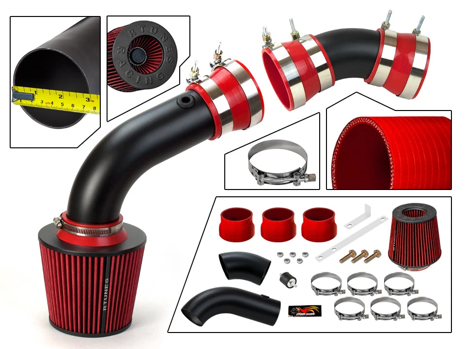 Matte Black/Red 96-99 Chevy C1500 K1500 Suburban 5.0/5.7 Cold Air Intake - Image 2 of 4