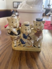 Rare, Vintage , 3 Little Pigs, With Instruments ,  Bisque Toothbrush Holder.