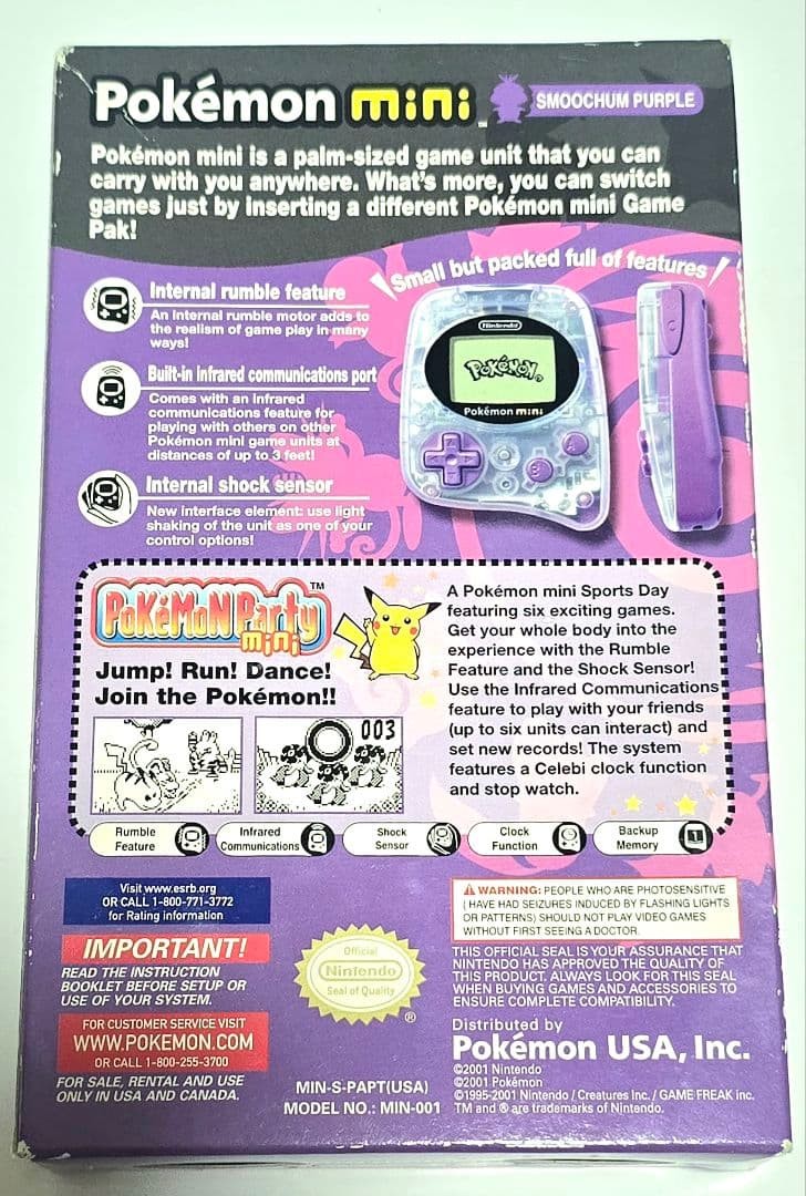 Nintendo Pokemon mini Console Smoochum Purple MIN-001 with Box US