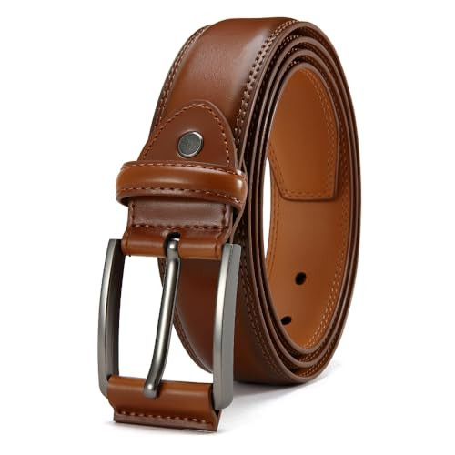 Adjustable Light Brown Leather Casual Belt for Men 1.5