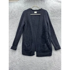 Pins & Needles Women's Medium Black Fuzzy Cardigan Open Front Long Sleeves Cozy