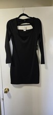 Express Women’s Black Solid Bodycon Square Neck Long Sleeve Cutout Mini M