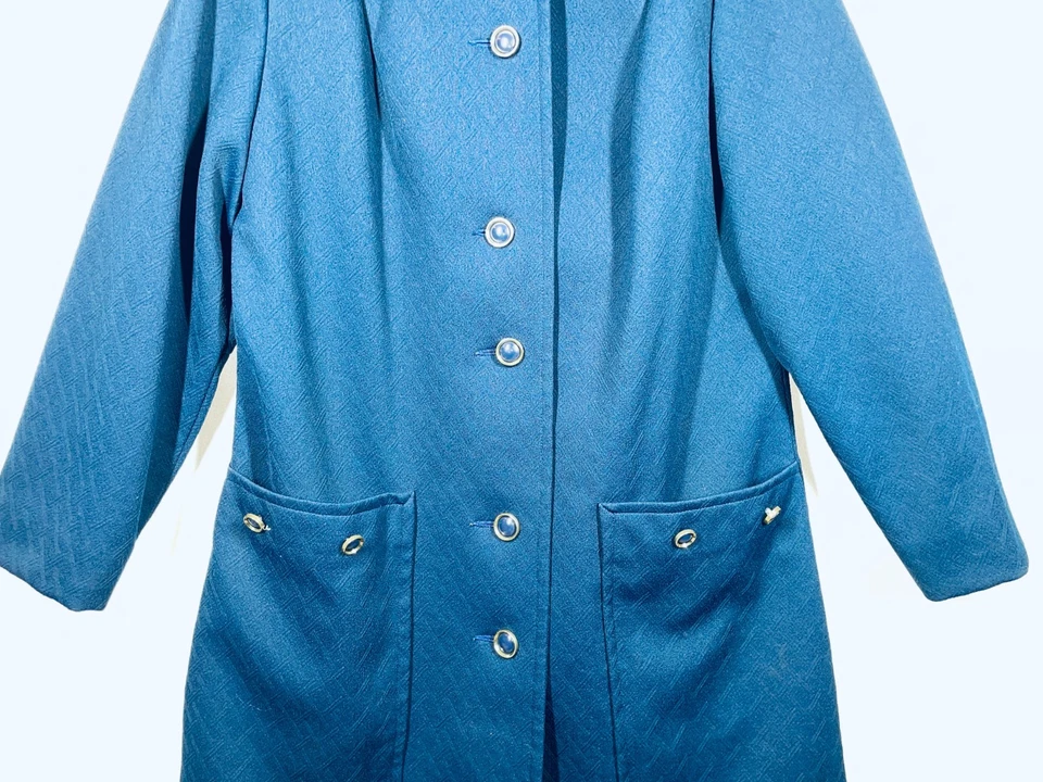 Abrigo Jc Penney de un solo pecho azul tejido doble para mujer talla 18 bolsillos vintage Foto 4 de 4