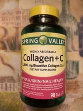 Spring Valley Collagen + Vitamin C  2500 mg Bioactive~Hair/Skin/Nail~Exp.01/2027