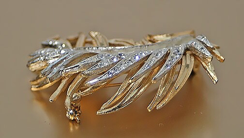 Vintage Capri Brosche goldfarben Metall & Strass Feder - Bild 6 von 15