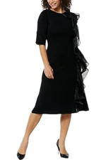 C Wonder by Christian Women's Luxury Cascade Ruffle Dress Black