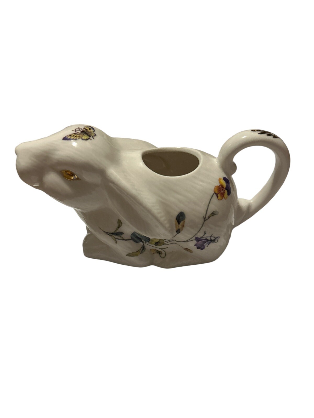 Grace TeaWare Ceramic Bunny Rabbit Creamer Butterfly & Flowers with Gold Accents