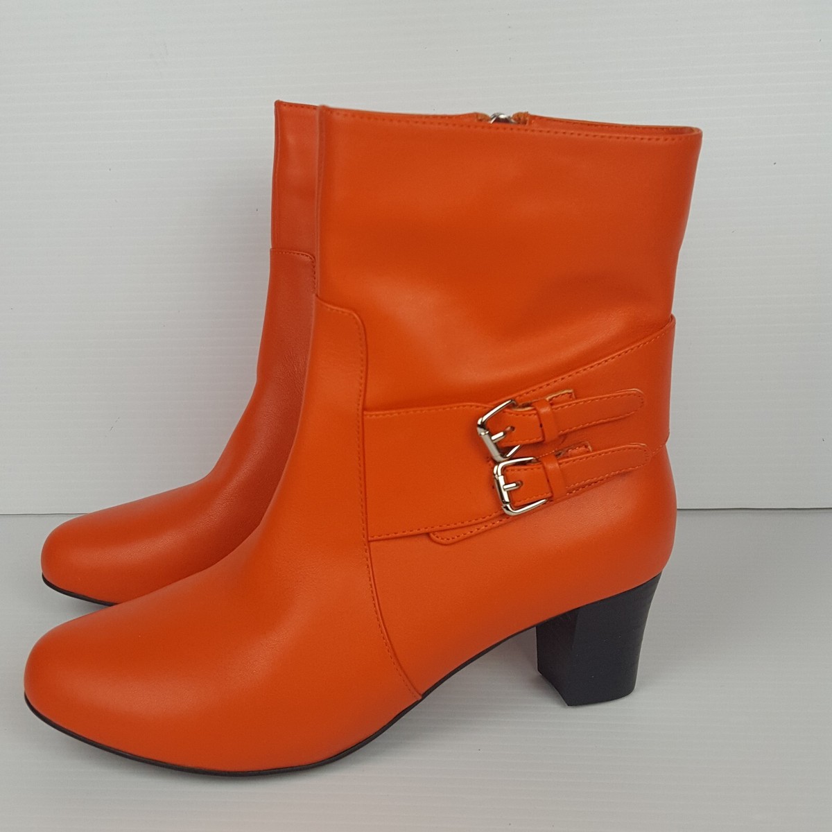 Ladies Kabootski Orange Leather Zip Up Heeled Boots Size EU 37 EXC