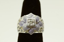 925 Sterling Silver Size 6 Purple Flower Dome Ring W/CZ Accents 7.4 G RIN8607 