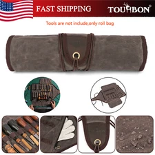 TOURBON Vintage Wax Canvas Carving Tool Organizer Bag Roll up Storage Holder