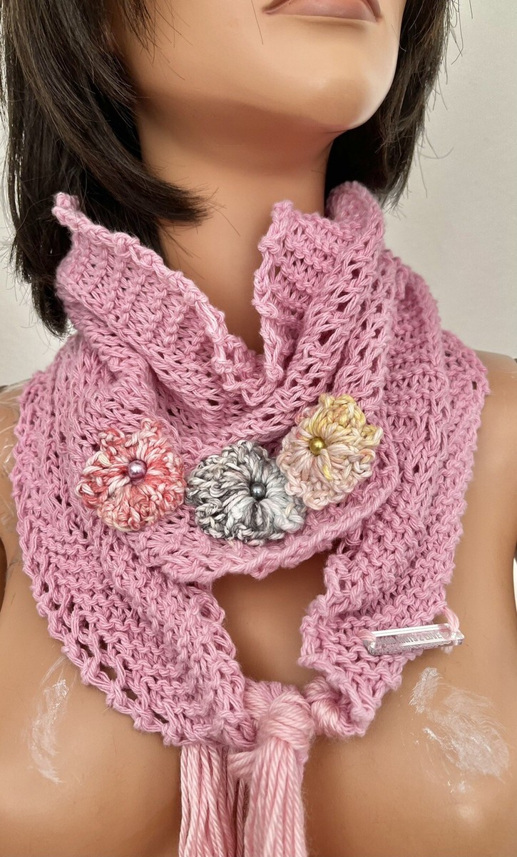 Hand Knits 2 Love Cotton Bandana Scarf Cap Flowers Beads  display picture 2