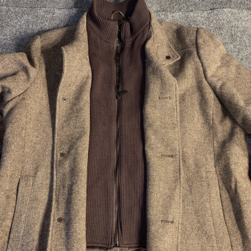 Chaqueta Kenneth Cole Para Hombre Mediana XXL Marrón Mezcla de Lana Manchada Abrigo con Babero Foto 3 de 4