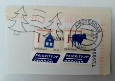 Timbres x2 des Pays-Bas avec oblitération de Noël
