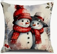 Vintage Snowman Kids Christmas Throw Pillow Cover Winter Holiday Home Decor