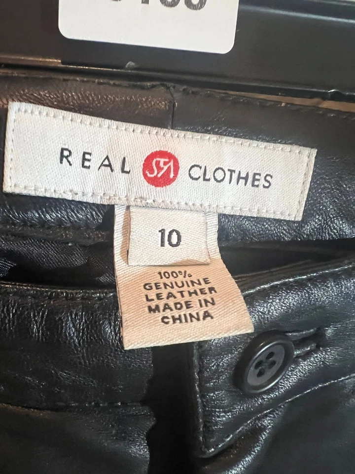 Pantalones de moto Real Clothes negros de cuero genuino tiro alto para mujer talla 10 Foto 3 de 4