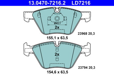 ATE 13.0470-7216.2 Brake Pad Set, disc brake for ,BMW