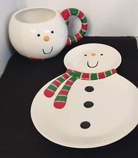 NEW Gift Boxed 2003 DEPT 56 SNOWMAN Snack (Set of 2) 9" Plate & 4 oz. Mug #43207