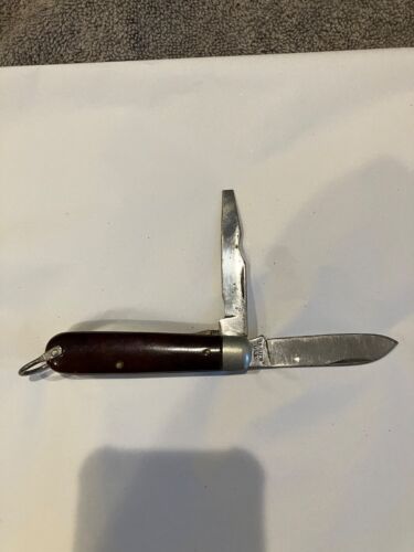 Vintage Ulster 2 Blade Electrician's Pocketknife Wood Handle - TL-29