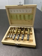 Drill Master 7 PC 1/4" - 1" Forstner Bit Set Titanium Nitride Coated Wooden Case