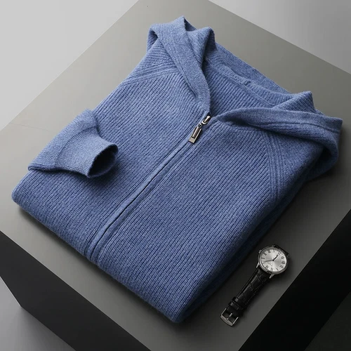 Cardigan uomo puro cashmere con cappuccio autunno maglia giacca maglione spesso tempo libero - Foto 20 di 27
