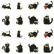 40x Enamel Black Cat Heart Kitten Charms Pendants for DIY Crafts Jewelry Making