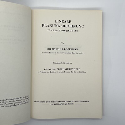 Lineare Planungsrechnung / Linear Programming / Beckmann