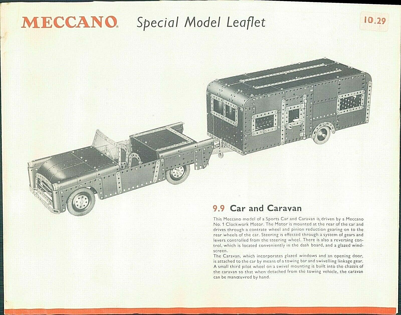 vintage Meccano special Model Instruction leaflet  Car & Caravan