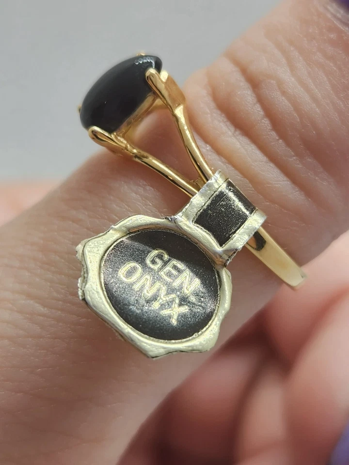Anillo de cóctel de oro ónix genuino HGE 18K, talla 9 Foto 3 de 4