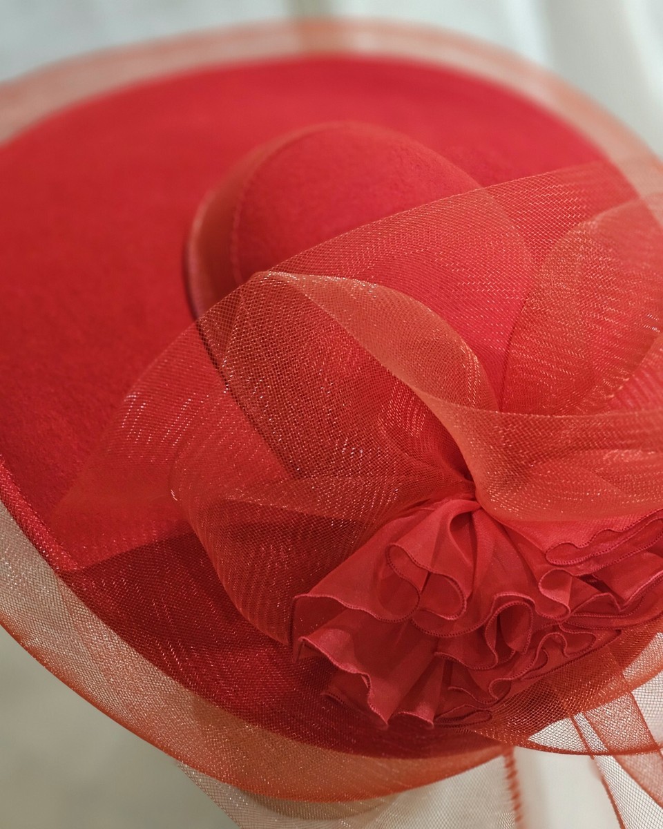 Vintage Wool Sonni San Francisco Red Hat wide brim warm perfect holiday hat EUC* Vintage 1980s Sonni of San Francisco Hat Red Wool & Net  main image 4