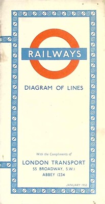 1953 London Transport Tube Map - Railway Diagram of Lines - January Edition