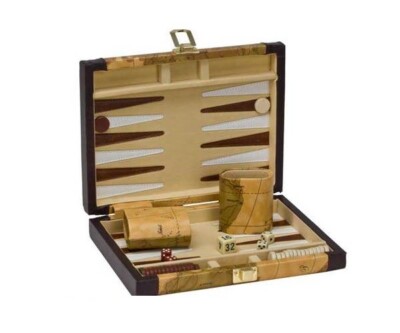 9'' Old Map Backgammon Game Set Leatherette Case Map Design New