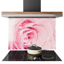 Glass Splashback Kitchen Tile Cooker Panel ANY SIZE Water Drops Pink Rose 0760