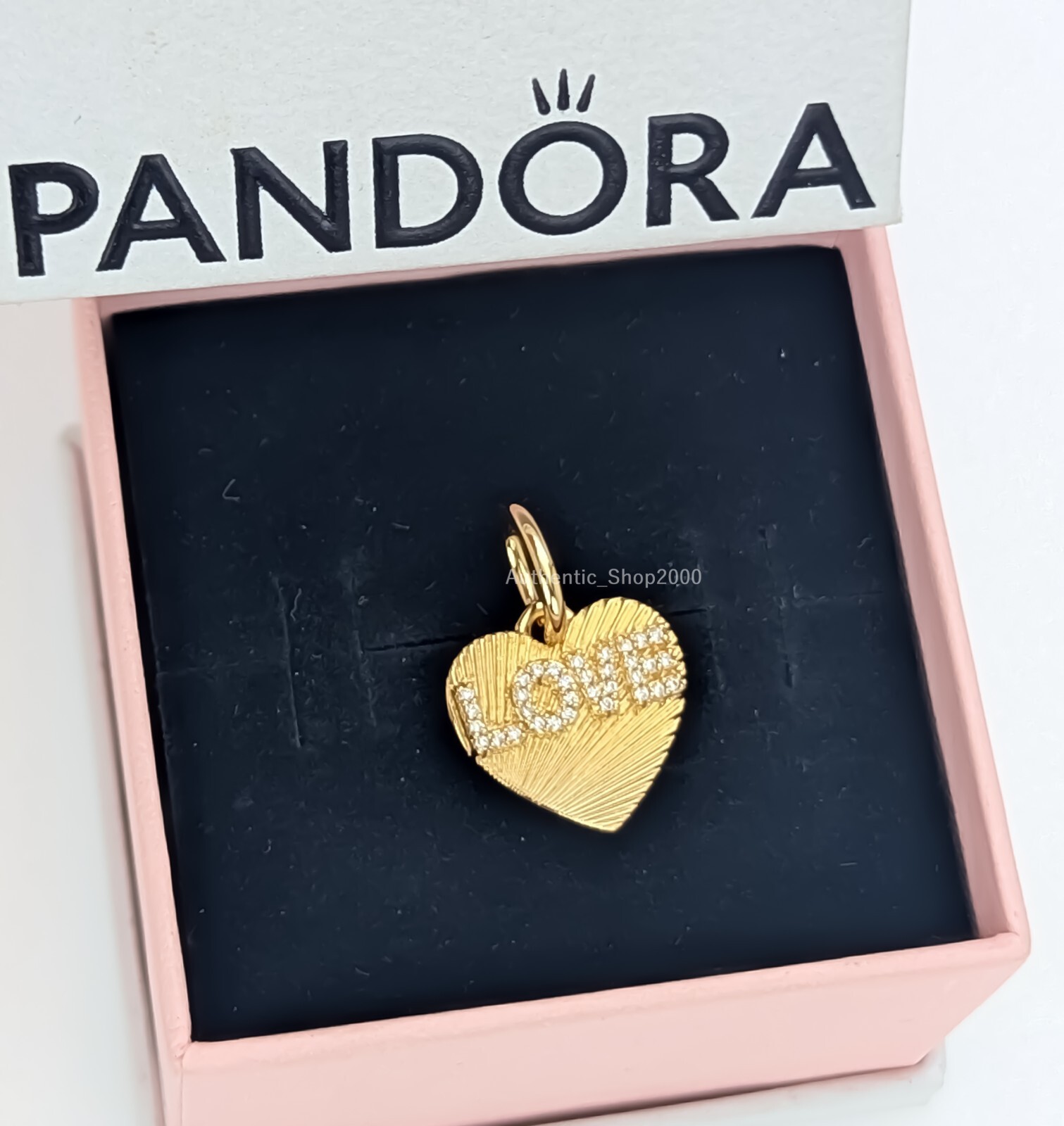 New 100%  Authentic PANDORA 14K G Engravable Love Heart Dangle Charm 763604C01