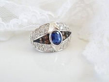 Vintage Sterling Silver 925 Lab Created Sapphire Art Deco Style Ring Size 7