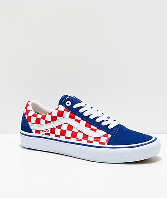 red and blue checkerboard vans old skool