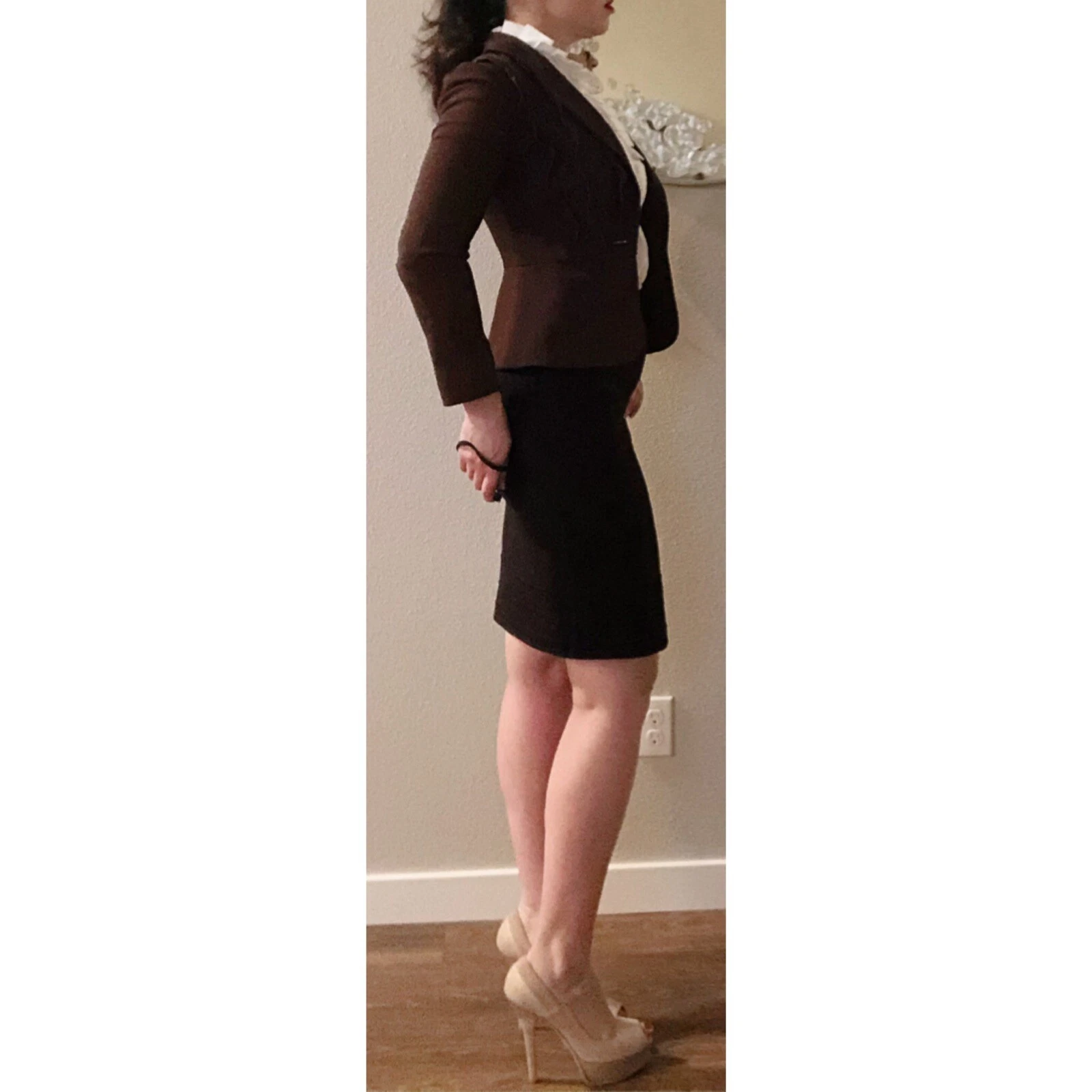 Blazer Valentino Roma marrone cioccolato corpetto con volant aderente TG 4