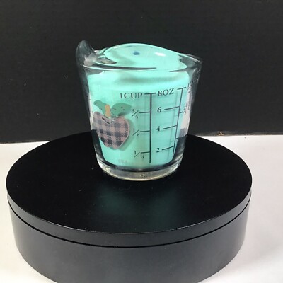 Anchor Hocking Glass Measuring Cup Plaid Apples 1 Cup 8 oz Style 496 D Handle