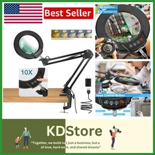 Hands-Free 10X Lighted Magnifying Glass - Adjustable LED, Black, Real Glass Lens